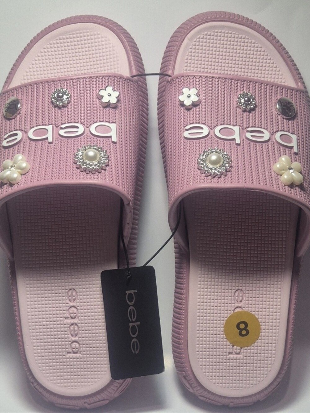 Bebe Rose Lilac Pink Slide Sandals Faux Pearl Rhinestone Size 8 NWT
